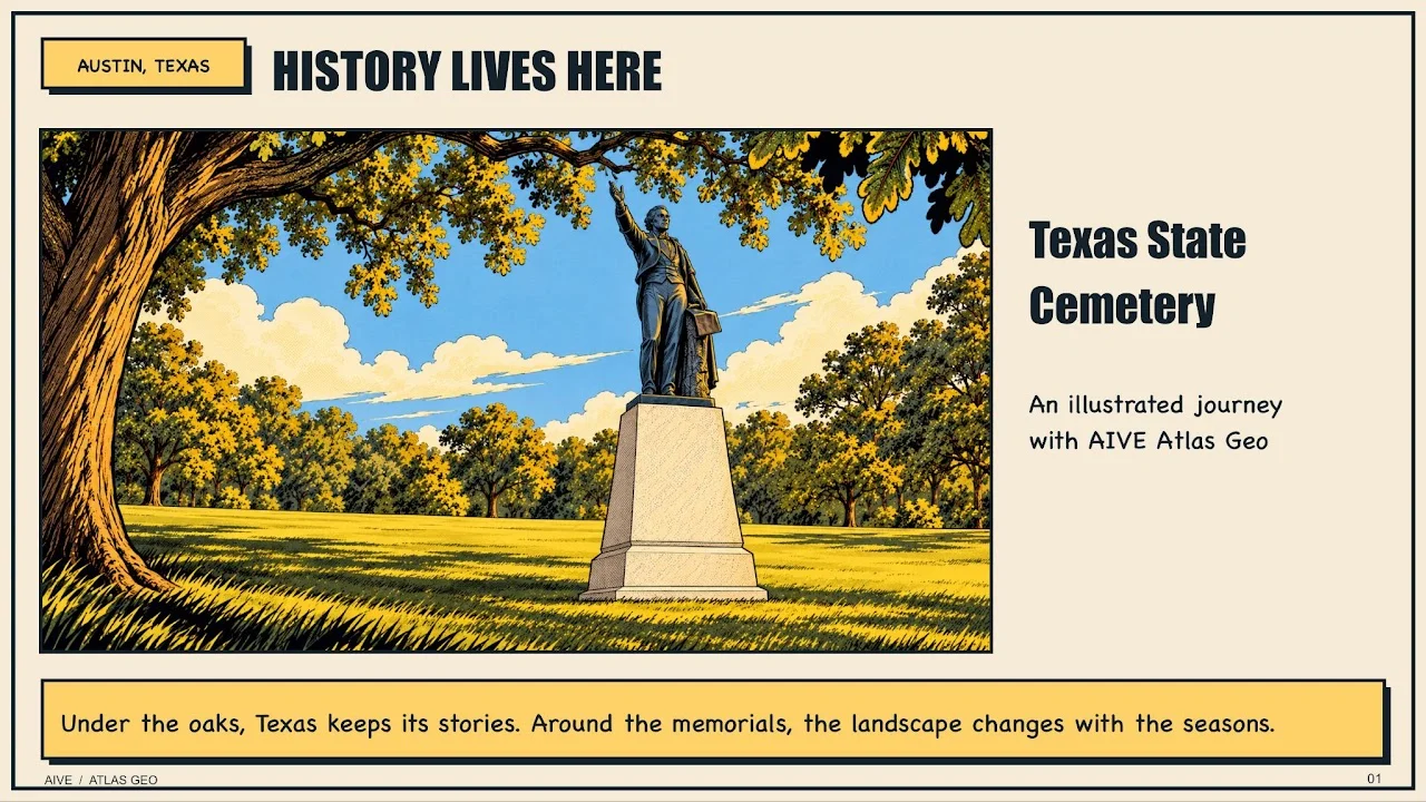 Texas State Cemetery - An Illustrated Journey with AIVE Atlas Geo